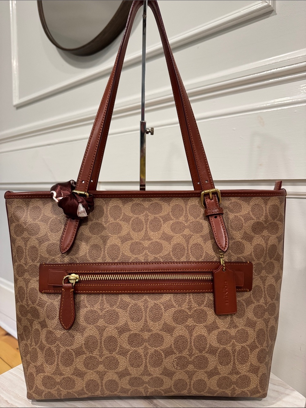 Coach Bag Taylor Brown Signature Coated Canvas Tote with Leather Trim - Picture 5 of 17